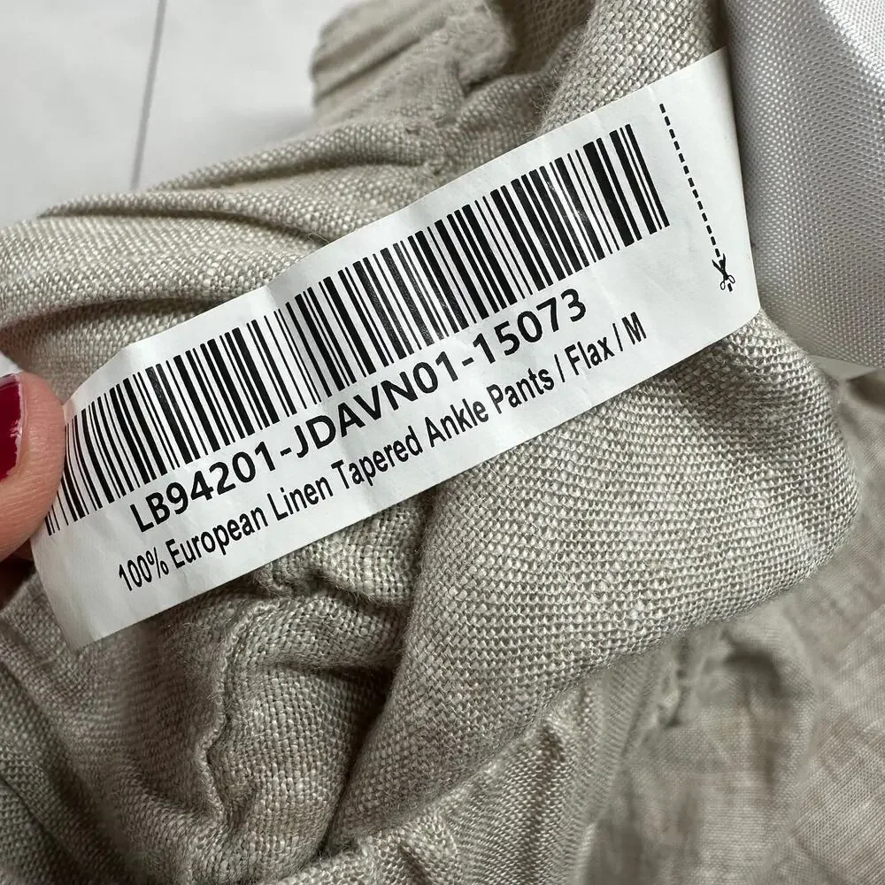 Quince Pants Womens Medium Flax Cream 100% European Linen Tapered Ankle Relaxed - Picture 5 of 12